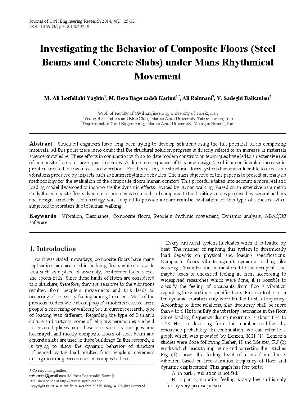Investigating The Behavior Of Composite Floors (Steel Beams And Concrete Slabs) Under Mans Rhythmical Movement - Page 2