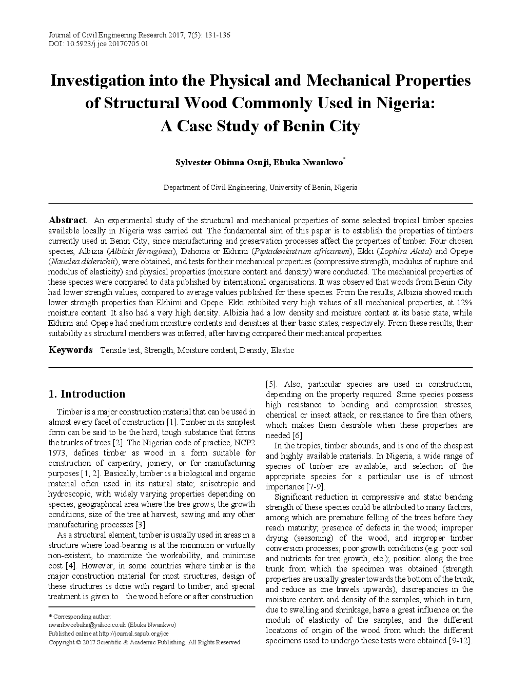Investigation Into The Physical And Mechanical Properties Of Structural Wood Commonly Used In Nigeria A Case Study Of Benin City - Page 2