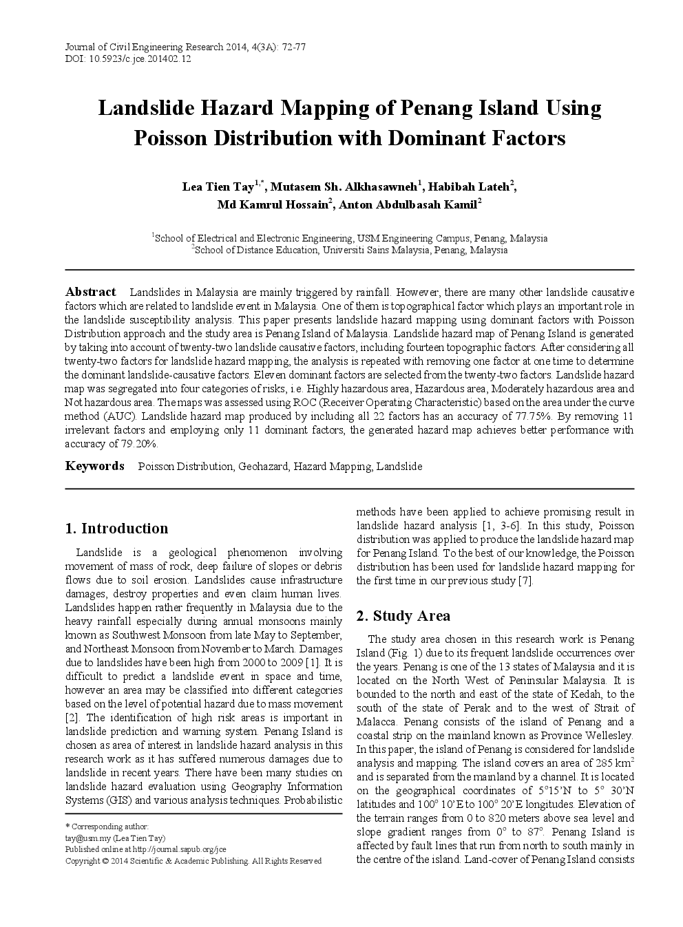 Landslide Hazard Mapping Of Penang Island Using Poisson Distribution With Dominant Factors - Page 2
