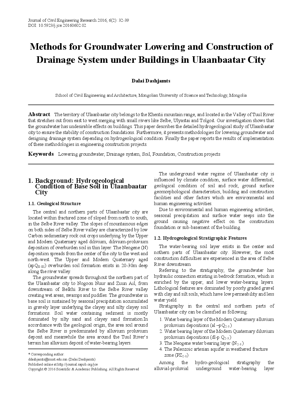 Methods For Groundwater Lowering And Construction Of Drainage System Under Buildings In Ulaanbaatar City - Page 2