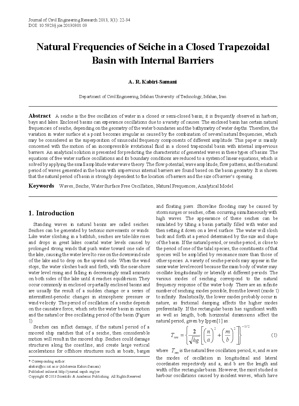 Natural Frequencies Of Seiche In A Closed Trapezoidal Basin With Internal Barriers - Page 2