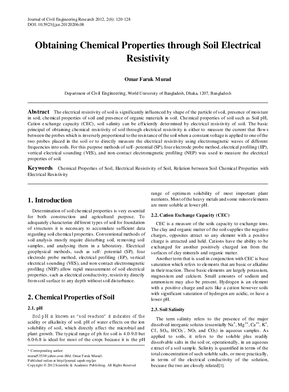 Obtaining Chemical Properties Through Soil Electrical Resistivity - Page 2