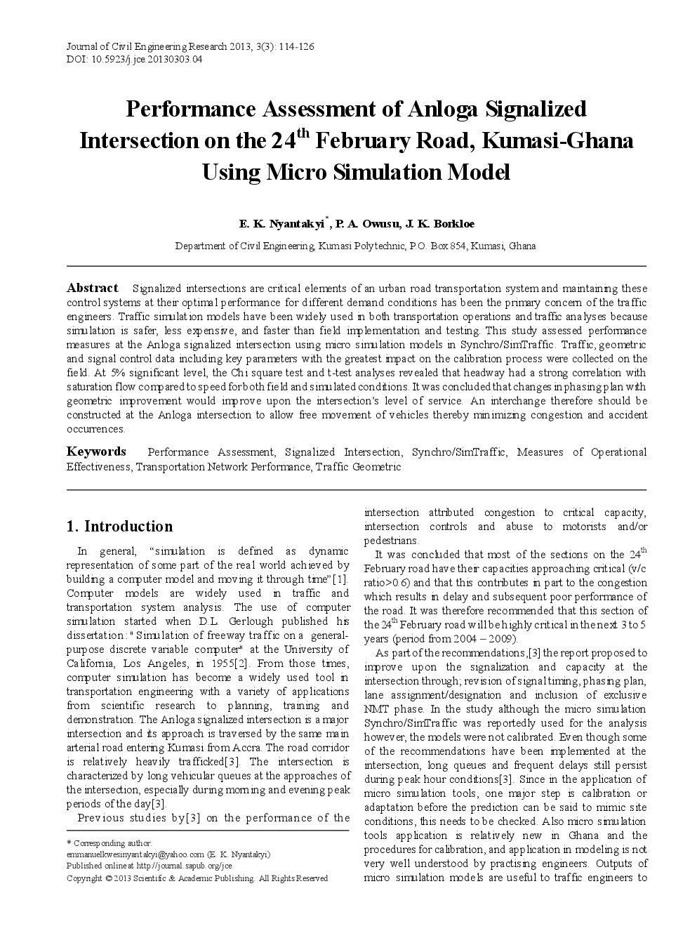 Performance Assessment Of Anloga Signalized Intersection On The 24th February Road, Kumasi-Ghana Using Micro Simulation Model - Page 2