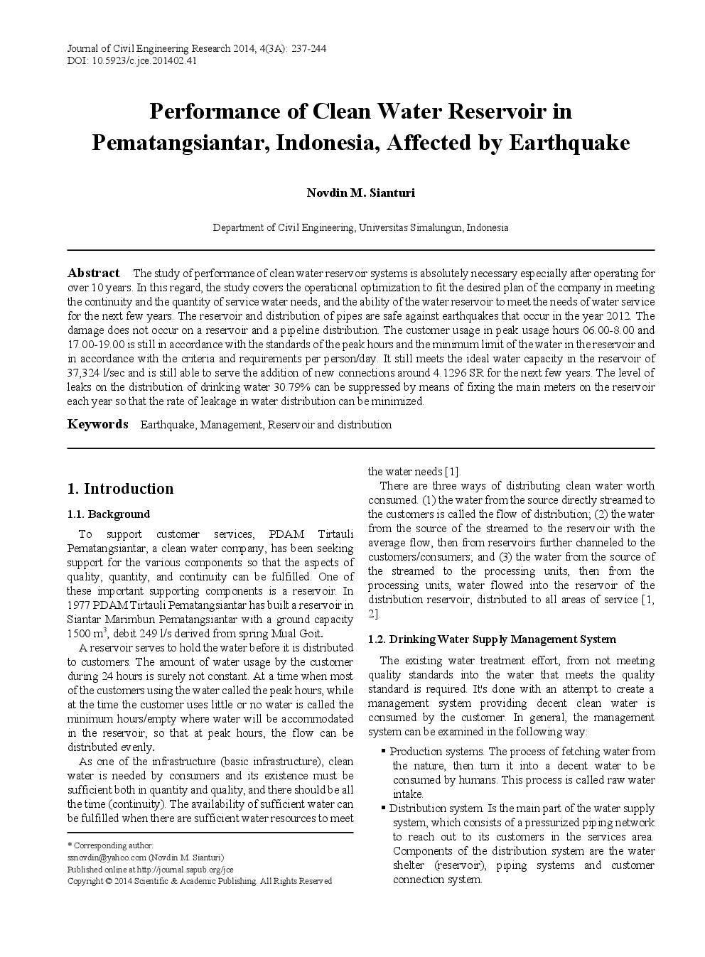 Performance Of Clean Water Reservoir In Pematangsiantar, Indonesia, Affected By Earthquake - Page 2