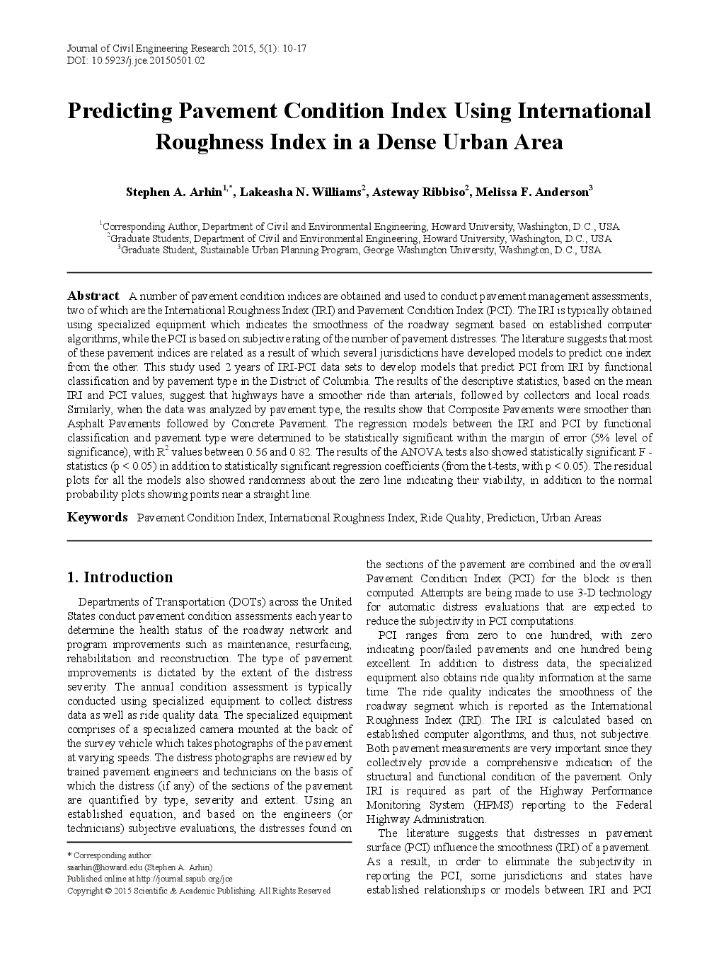 Predicting Pavement Condition Index Using International Roughness Index In A Dense Urban Area - Page 2