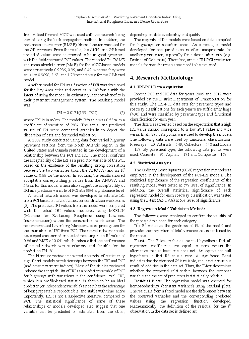 Predicting Pavement Condition Index Using International Roughness Index In A Dense Urban Area - Page 4
