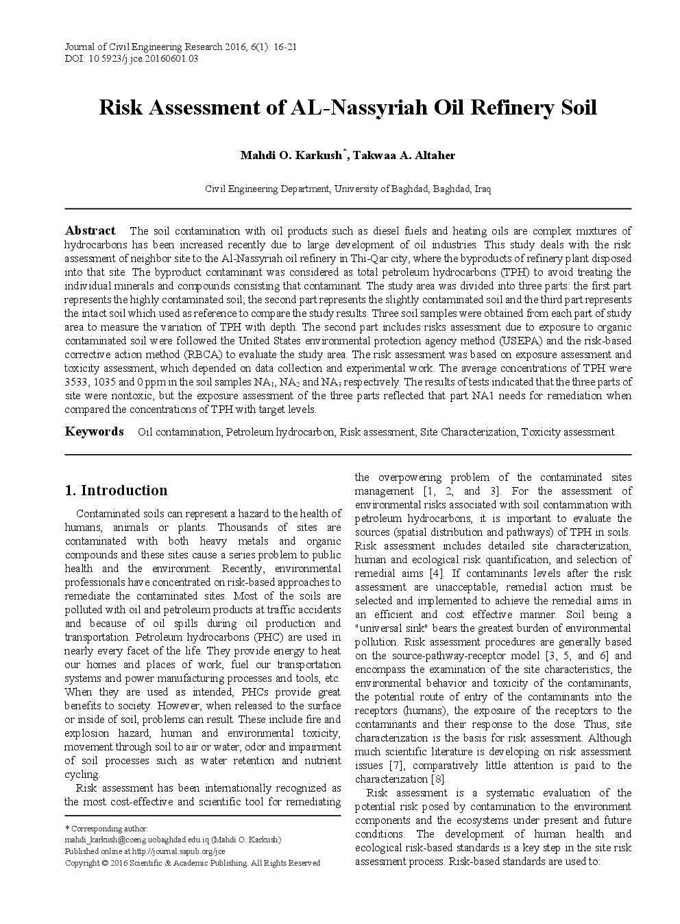 Risk Assessment Of AL-Nassyriah Oil Refinery Soil - Page 2