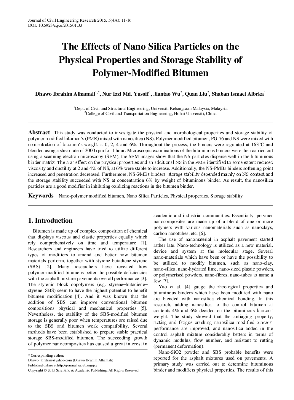 The Effects Of Nano Silica Particles On The Physical Properties And Storage Stability Of Polymer-Modified Bitumen - Page 2