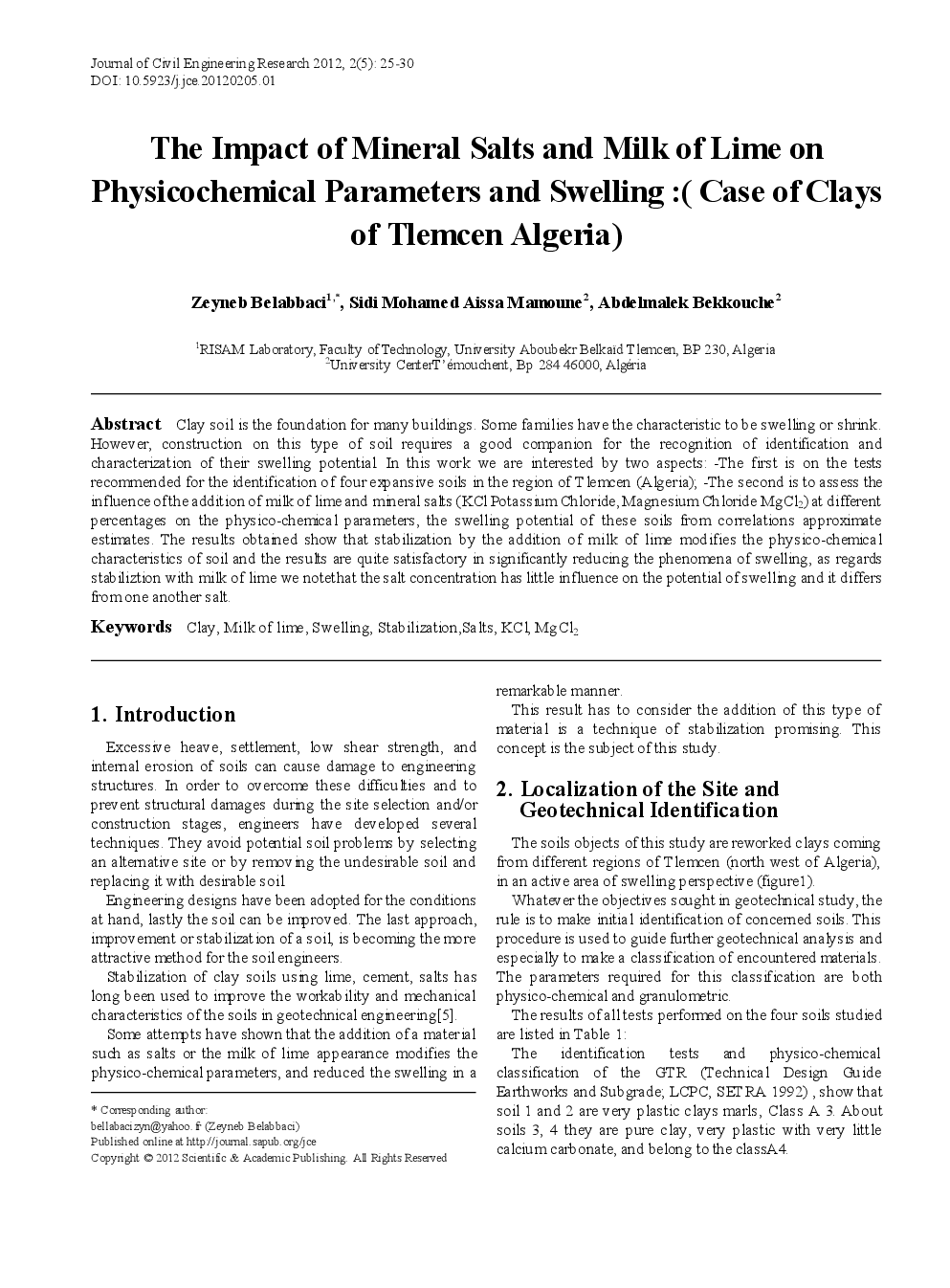 The Impact Of Mineral Salts And Milk Of Lime On Physicochemical Parameters And Swelling (Case Of Clays Of Tlemcen Algeria) - Page 2