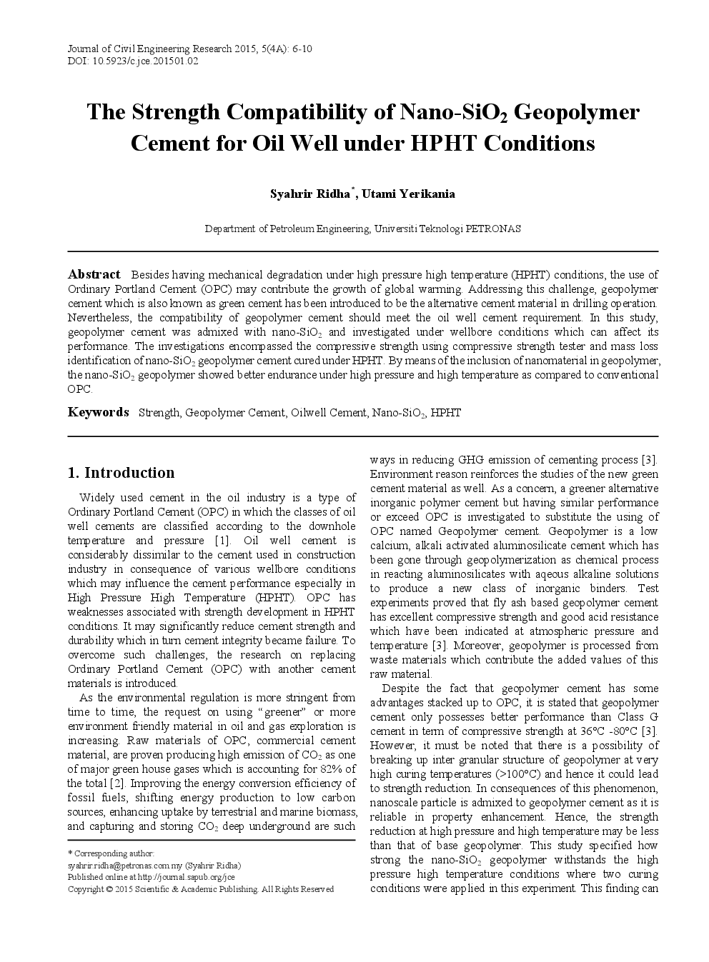 The Strength Compatibility Of Nano-SiO2 Geopolymer Cement For Oil Well Under HPHT Conditions - Page 2