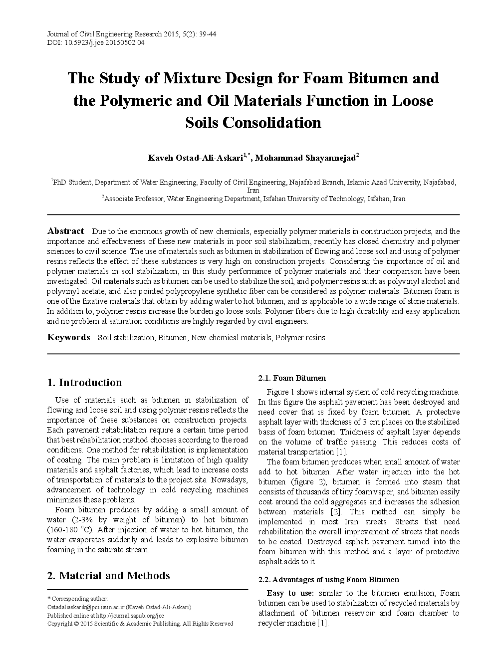 The Study Of Mixture Design For Foam Bitumen And The Polymeric And Oil Materials Function In Loose Soils Consolidation - Page 2