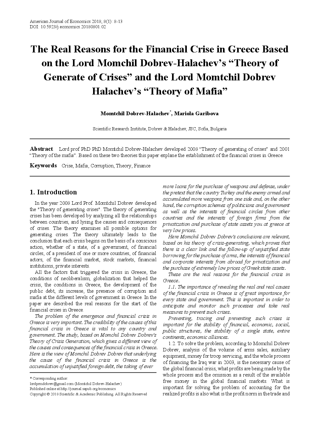 The Real Reasons For The Financial Crise In Greece Based On The Lord Momchil Dobrev-Halachevs -Theory Of Generate of Crises And Theory of Mafia - Page 2