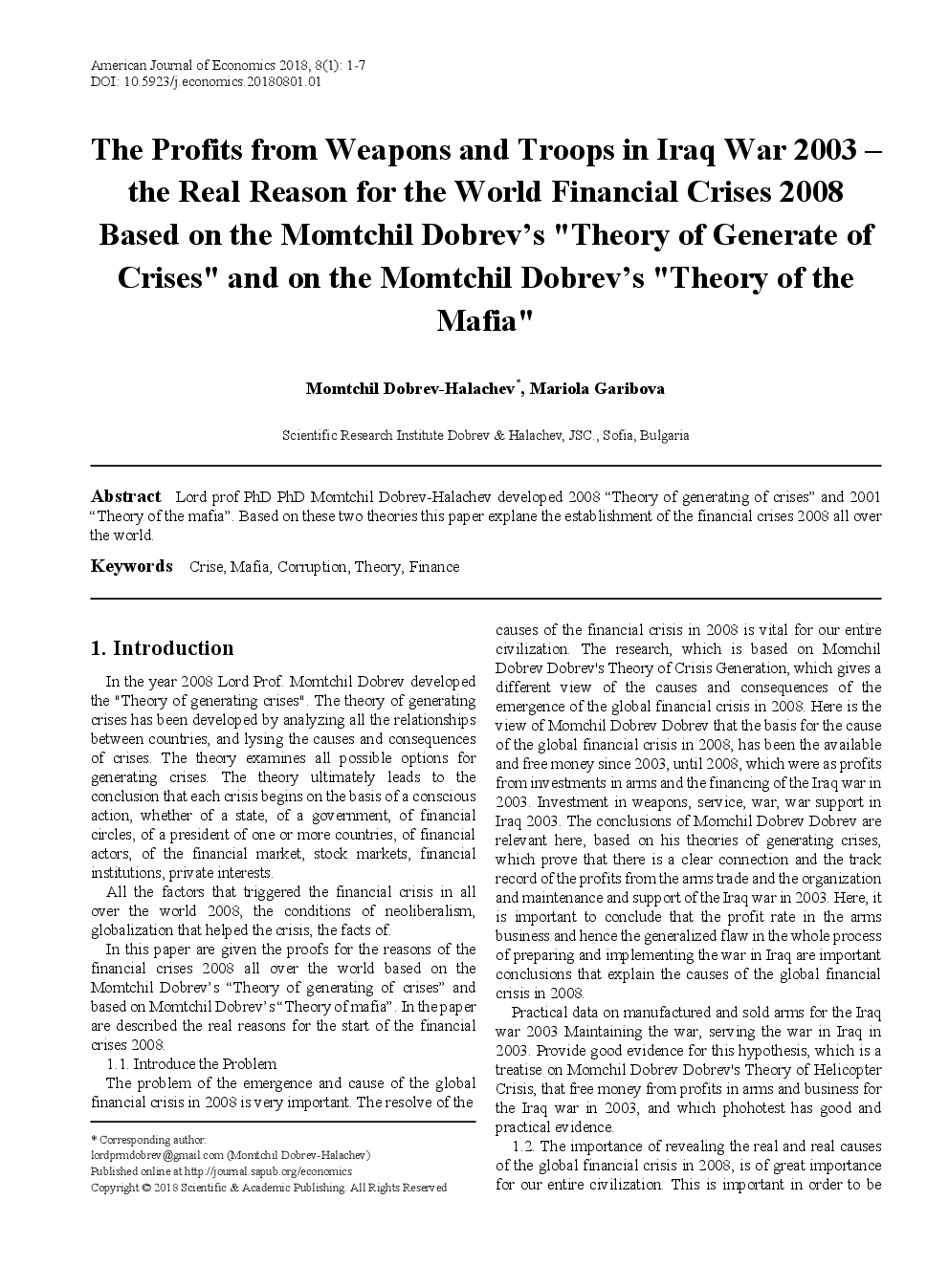 The Profits From Weapons And Troops In Iraq War 2003 - The Real Reason For The World Financial Crises 2008 Based On The Momtchil Dobrev's "Theory Of Generate Of Crises" And On The Momtchil Dobrev's "Theory Of The Mafia" - Page 2