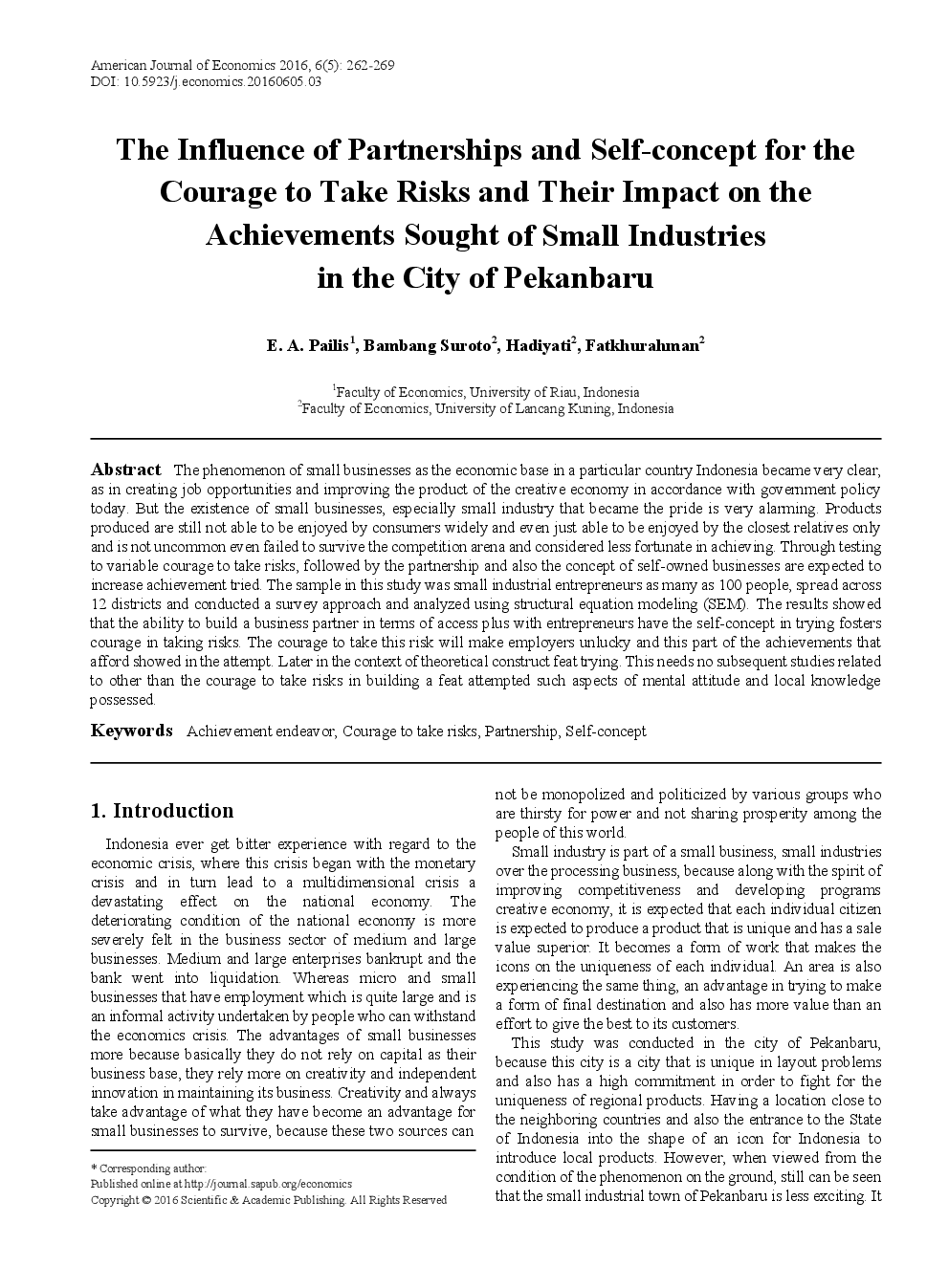The Influence Of Partnerships And Self-Concept For The Courage To Take Risks And Their Impact On The Achievements Sought Of Small Industries In The City Of Pekanbaru - Page 2
