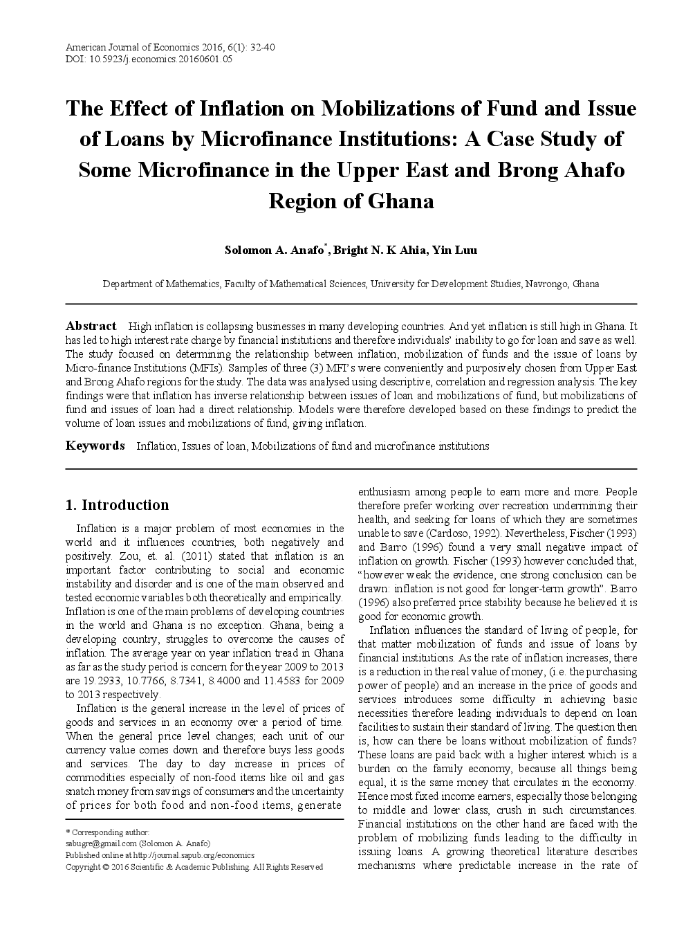 The Effect Of Inflation On Mobilizations Of Fund And Issue Of Loans By Microfinance Institutions: A Case Study Of Some Microfinance In The Upper East And Brong Ahafo Region Of Ghana - Page 2