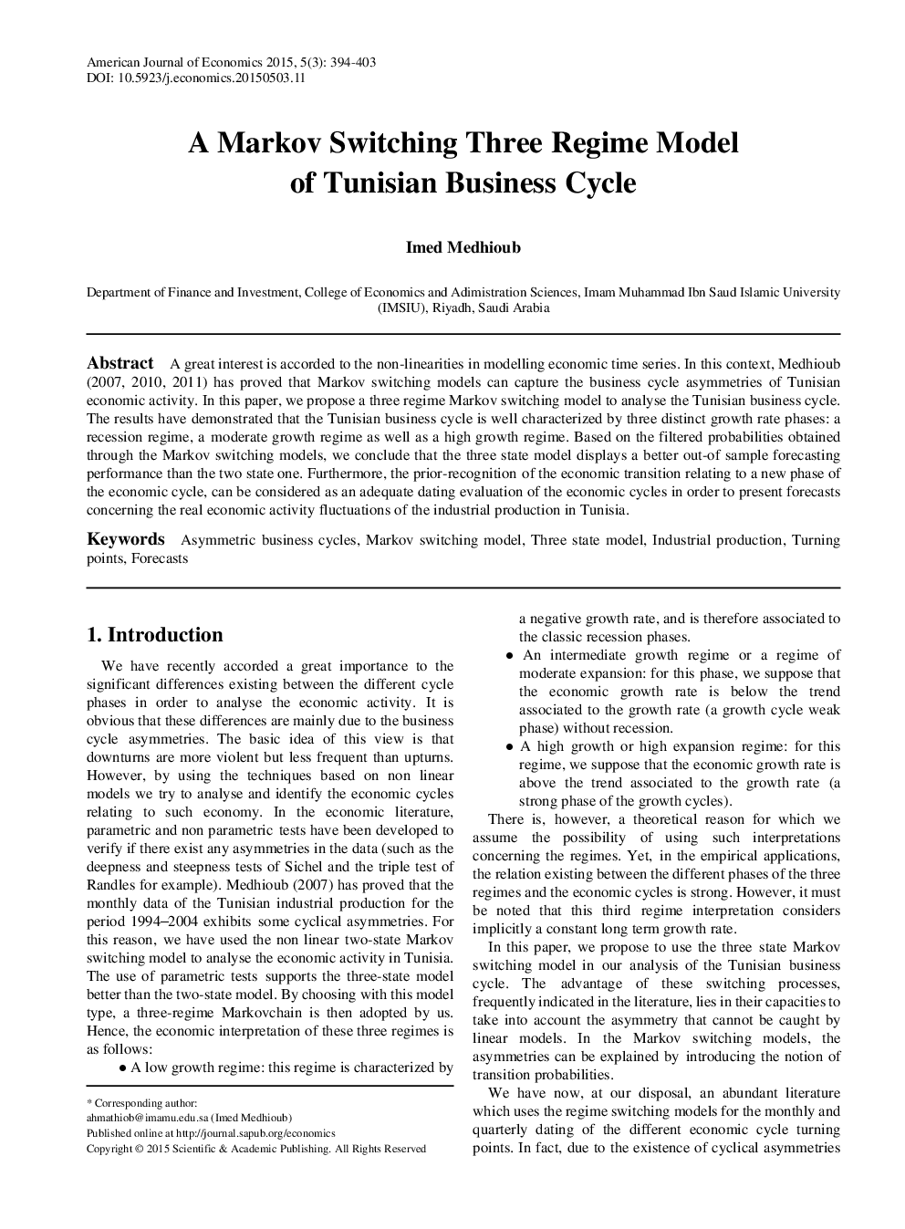 A Markov Switching Three Regime Model Of Tunisian Business Cycle - Page 2