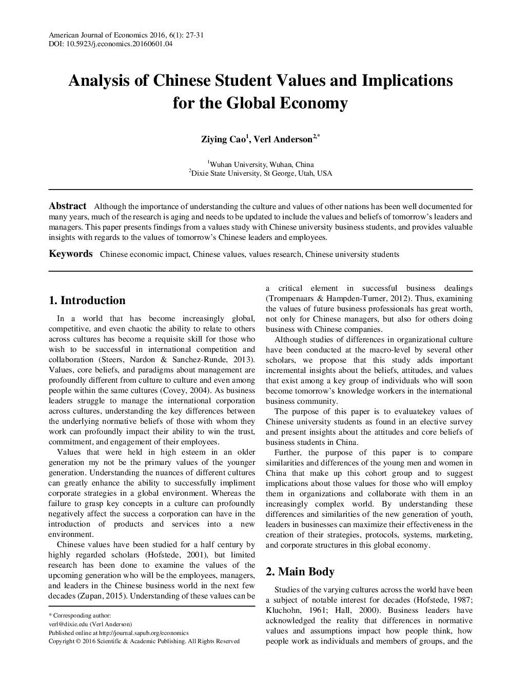 Analysis Of Chinese Student Values And Implications For The Global Economy - Page 2
