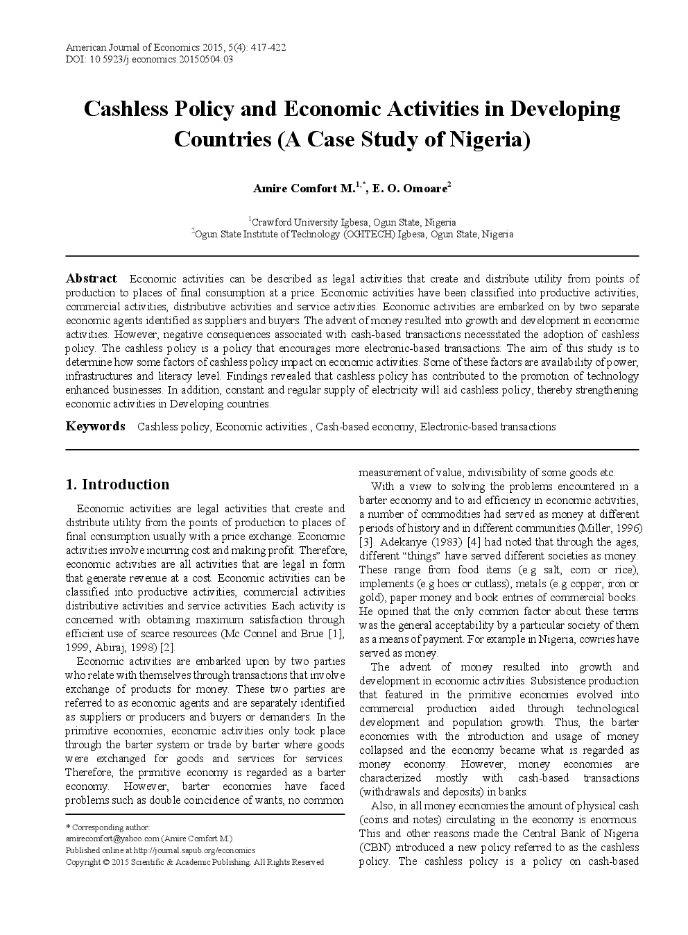 Cashless Policy And Economic Activities In Developing Countries (A Case Study Of Nigeria) - Page 2