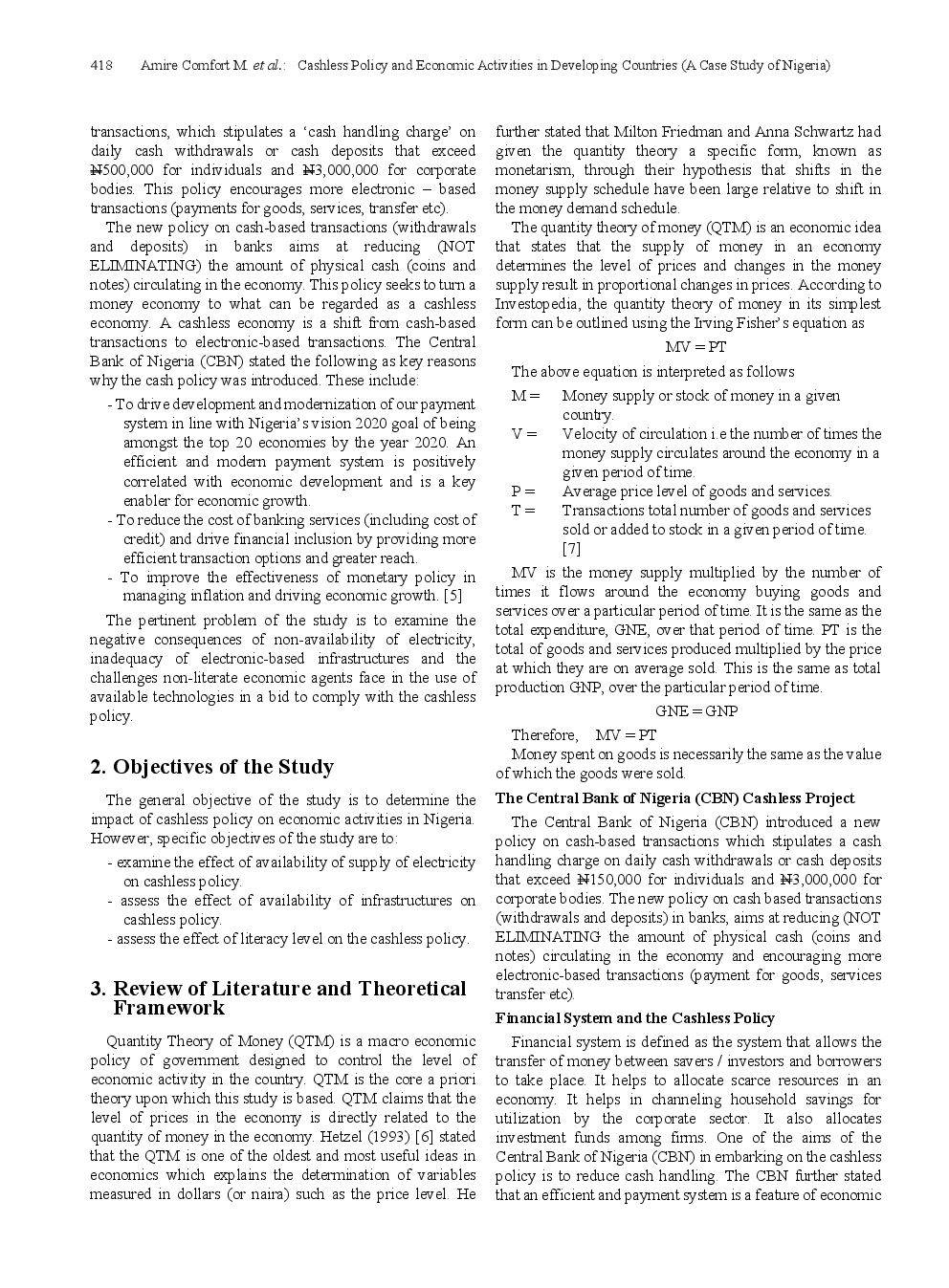 Cashless Policy And Economic Activities In Developing Countries (A Case Study Of Nigeria) - Page 3