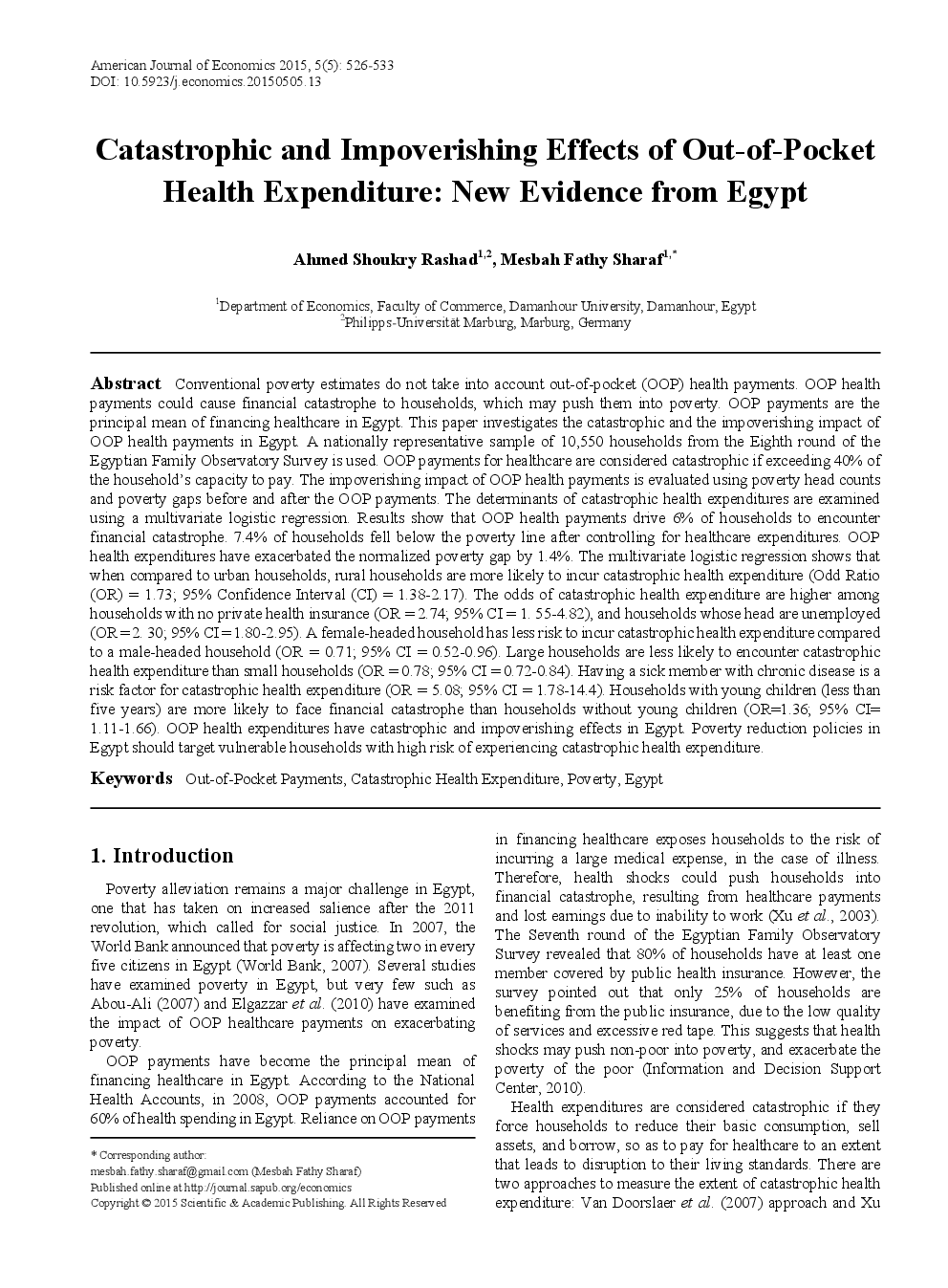 Catastrophic And Impoverishing Effects Of Out-of-Pocket Health Expenditure New Evidence From Egypt - Page 2
