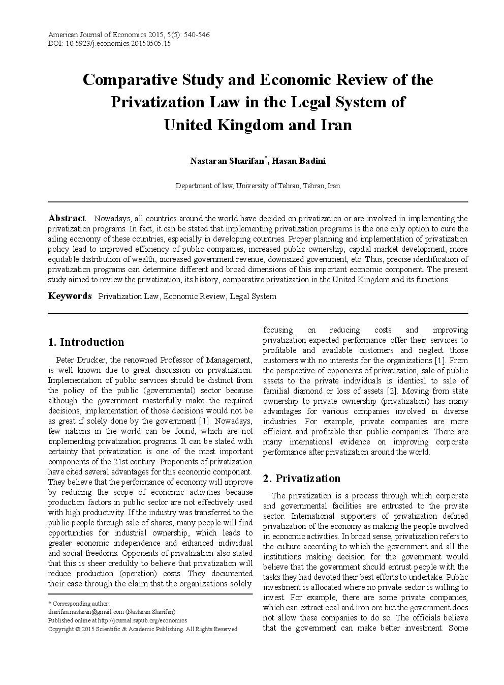 Comparative Study And Economic Review Of The Privatization Law In The Legal System Of United Kingdom And Iran - Page 2