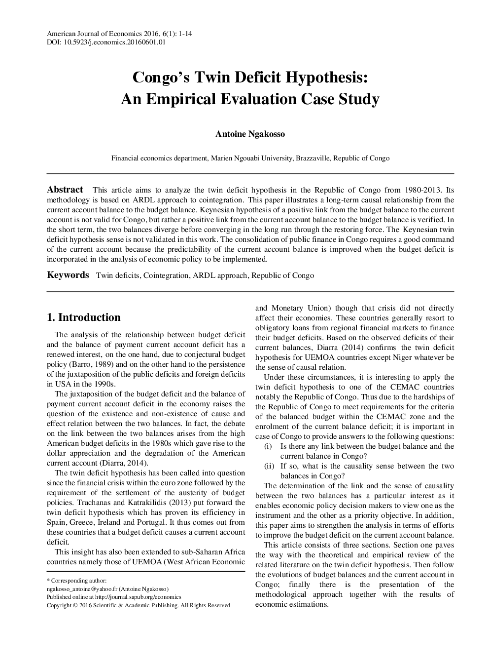Congo's Twin Deficit Hypothesis An Empirical Evaluation Case Study - Page 2