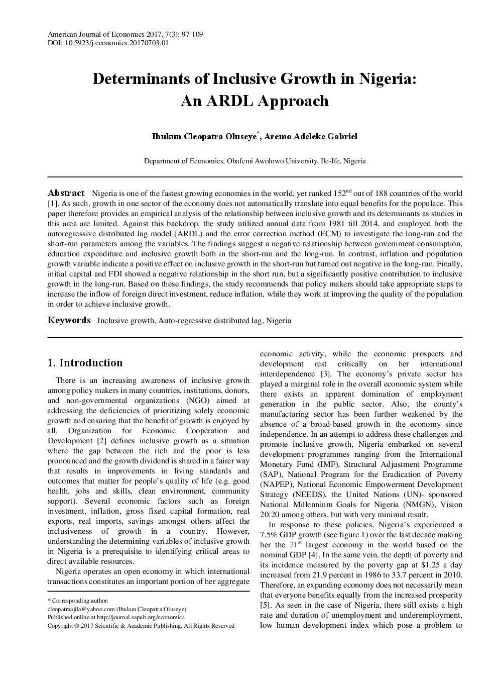 Determinants Of Inclusive Growth In Nigeria An ARDL Approach - Page 2