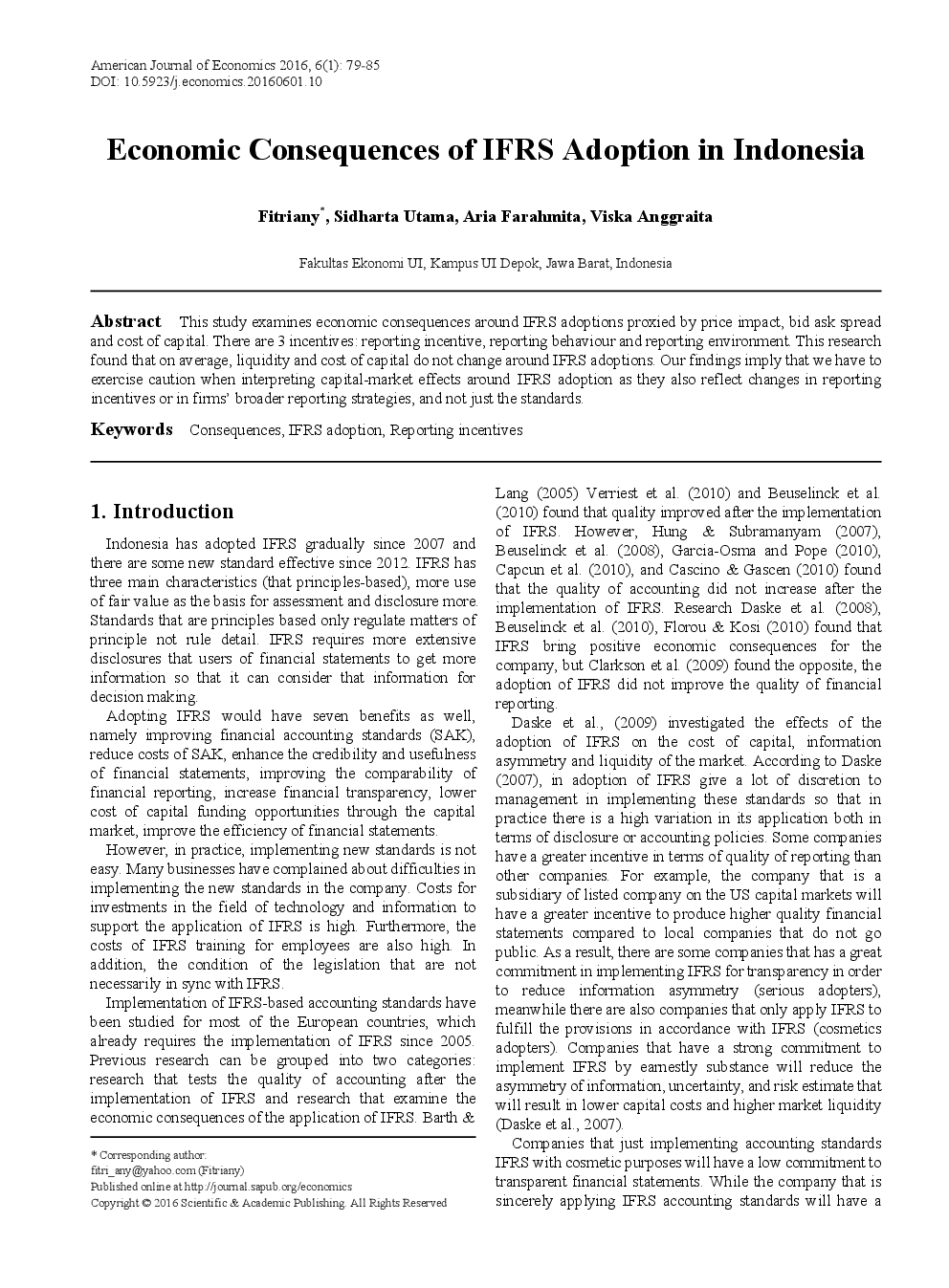 Economic Consequences Of IFRS Adoption In Indonesia - Page 2