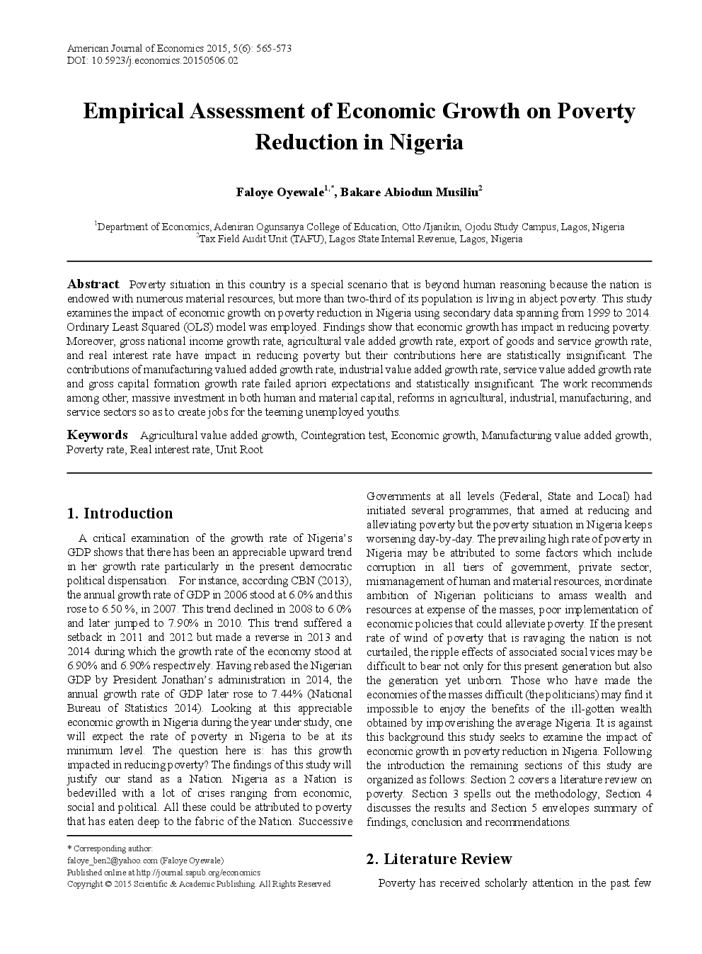 Empirical Assessment Of Economic Growth On Poverty Reduction In Nigeria - Page 2