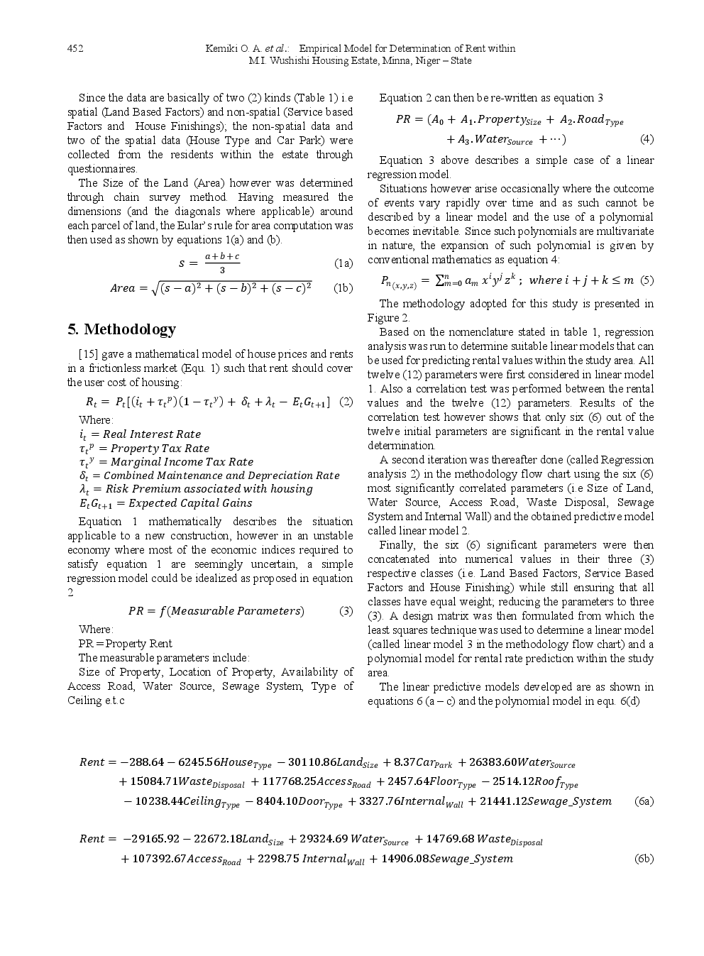 Empirical Model For Determination Of Rent Within M.I. Wushishi Housing Estate, Minna, Niger - State - Page 5
