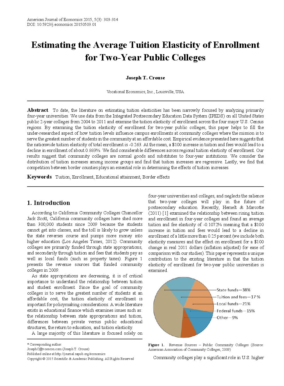 Estimating The Average Tuition Elasticity Of Enrollment For Two-Year Public Colleges - Page 2