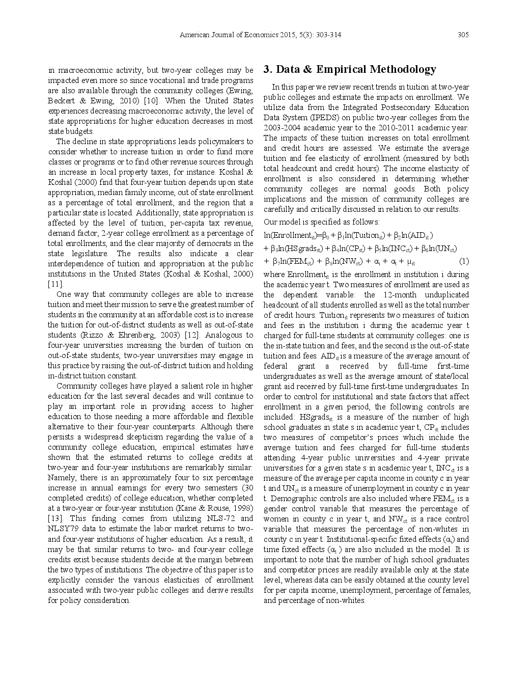 Estimating The Average Tuition Elasticity Of Enrollment For Two-Year Public Colleges - Page 4