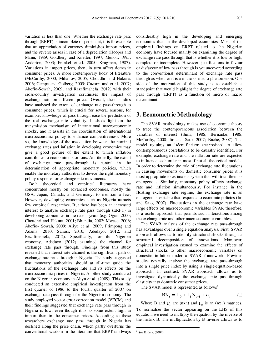 Exchange Rate Pass-Through Elasticity To Domestic Consumer Prices In Nigeria And Taylor's Hypothesis A Structural Vector Auto Regression Analysis - Page 4