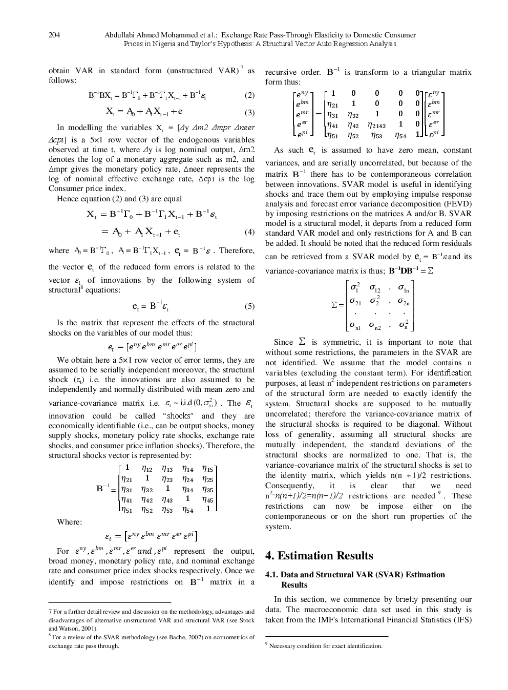 Exchange Rate Pass-Through Elasticity To Domestic Consumer Prices In Nigeria And Taylor's Hypothesis A Structural Vector Auto Regression Analysis - Page 5