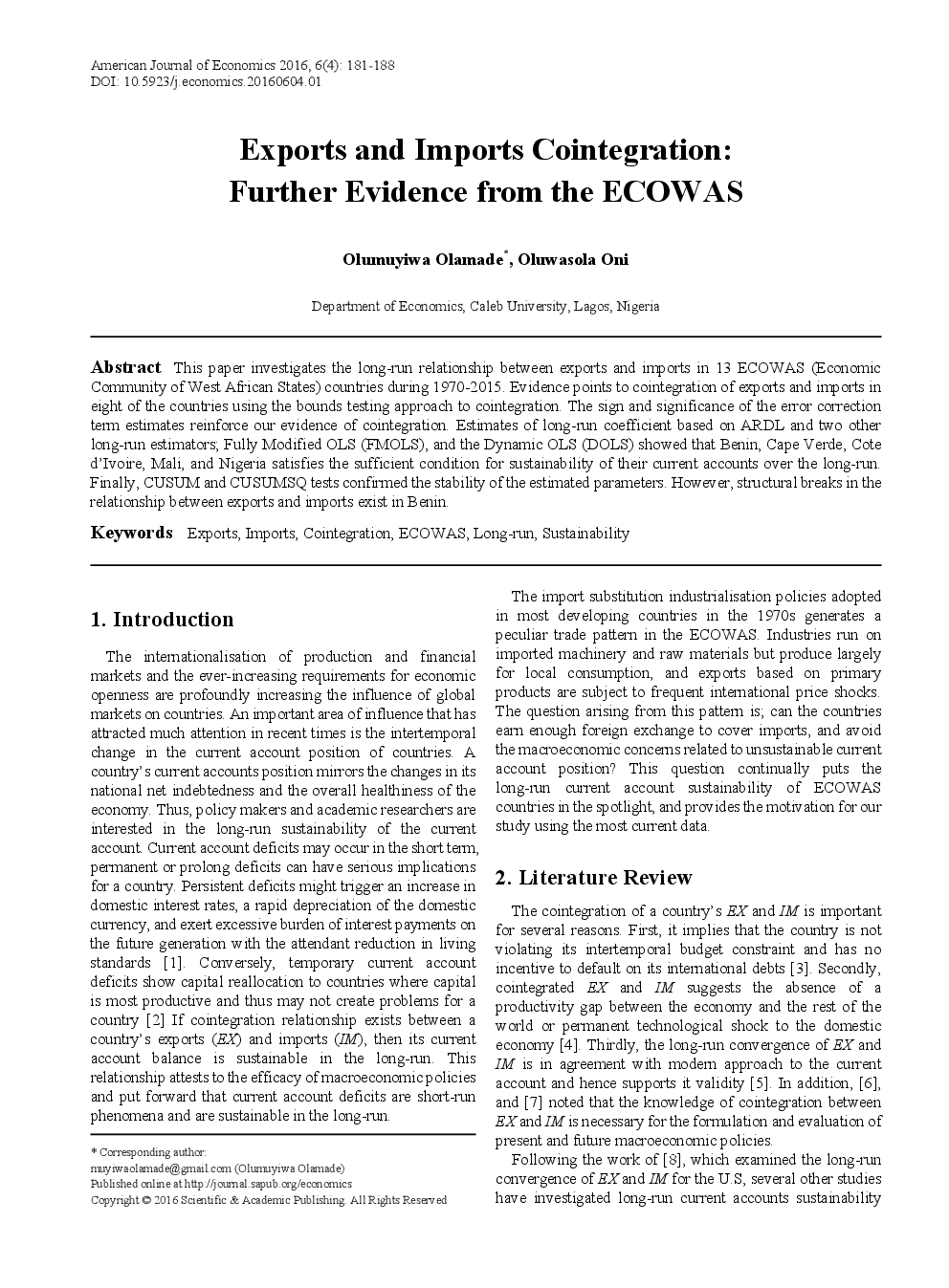 Exports And Imports Cointegration Further Evidence From The ECOWAS - Page 2