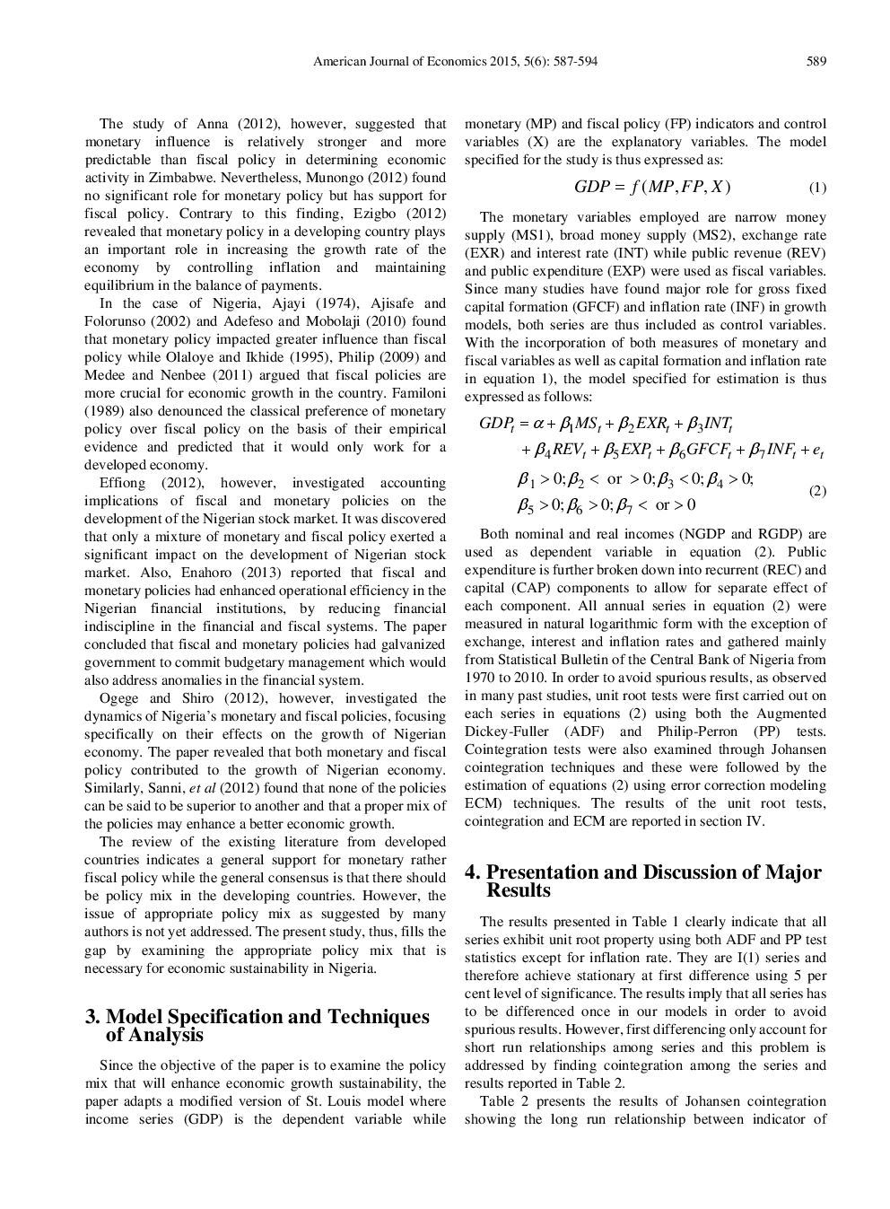 Fiscal And Monetary Policy Instruments And Economic Growth Sustainability In Nigeria - Page 4