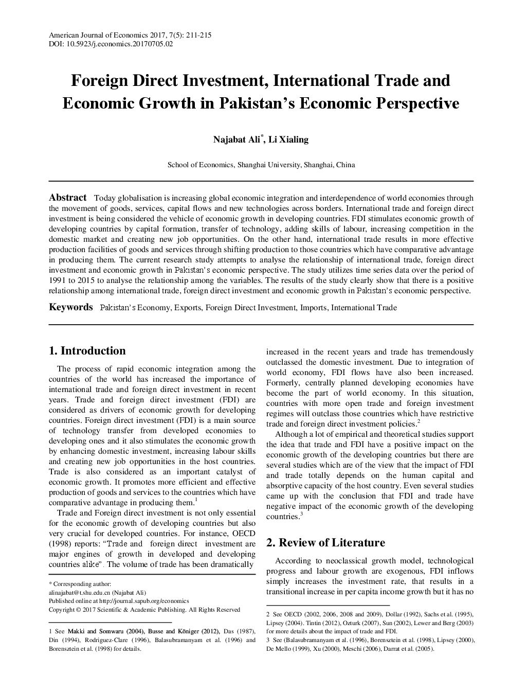 Foreign Direct Investment, International Trade And Economic Growth In Pakistan's Economic Perspective - Page 2