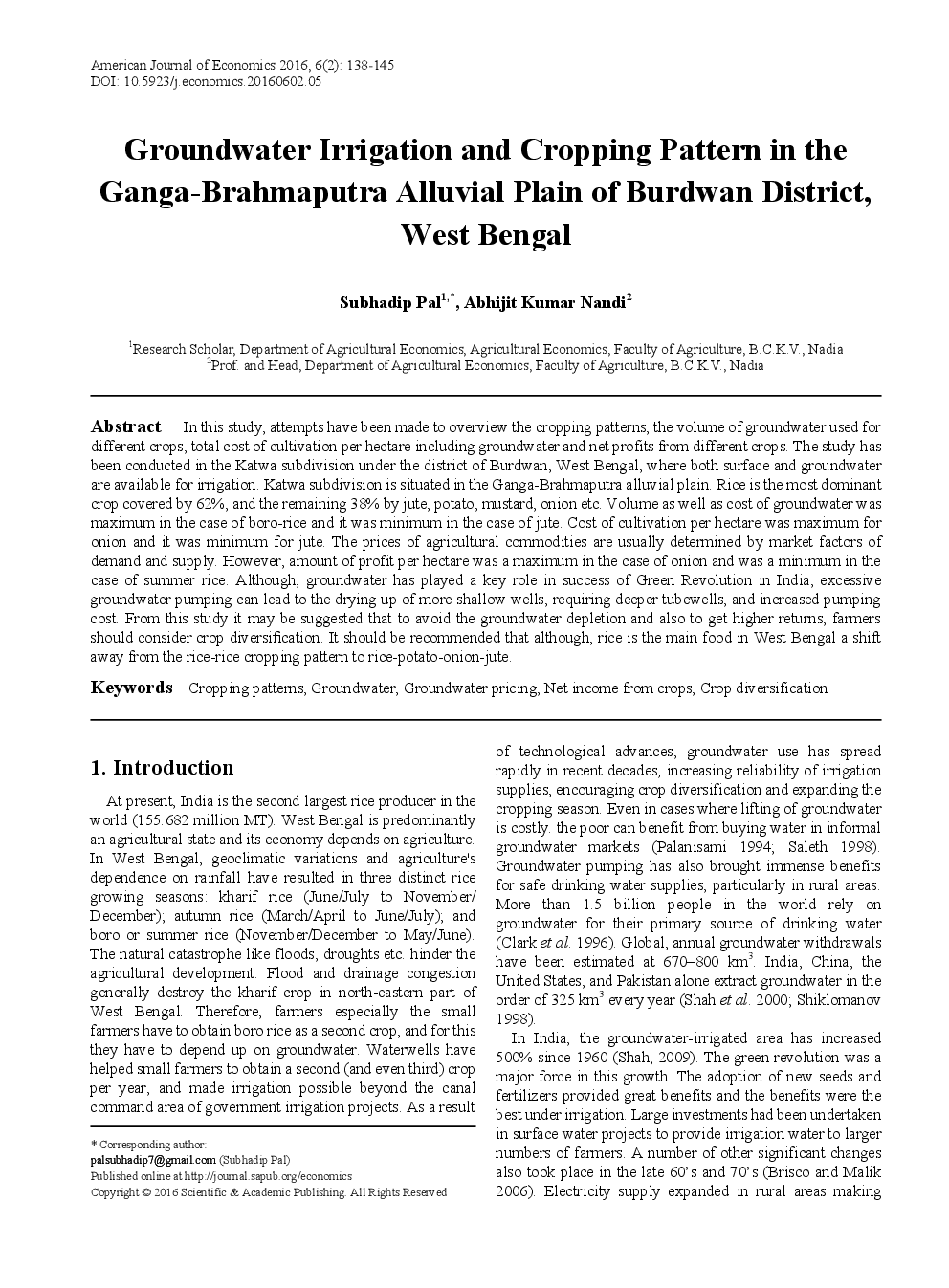 Groundwater Irrigation And Cropping Pattern In The Ganga-Brahmaputra Alluvial Plain Of Burdwan District, West Bengal - Page 2