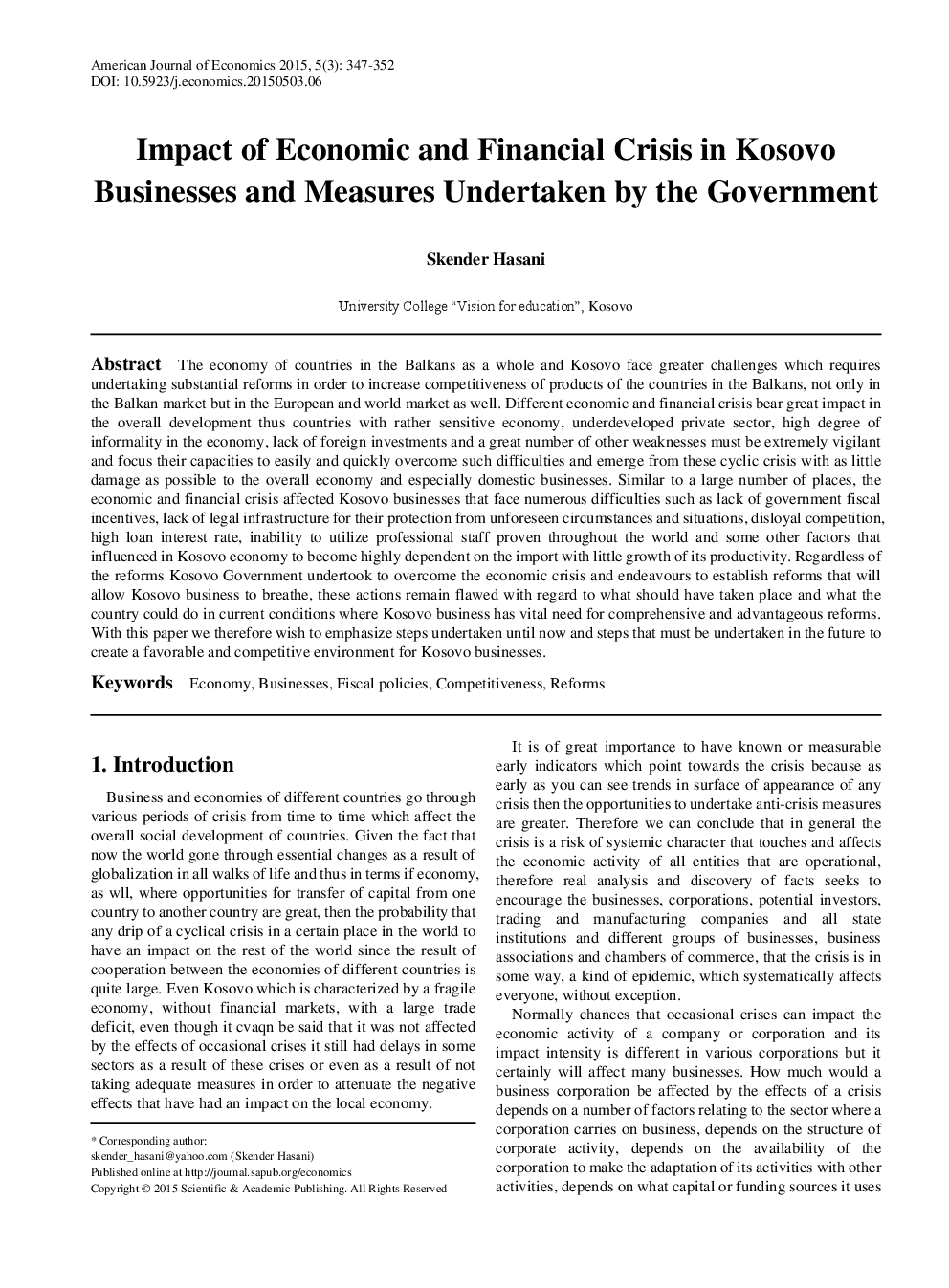 Impact Of Economic And Financial Crisis In Kosovo Businesses And Measures Undertaken By The Government - Page 2