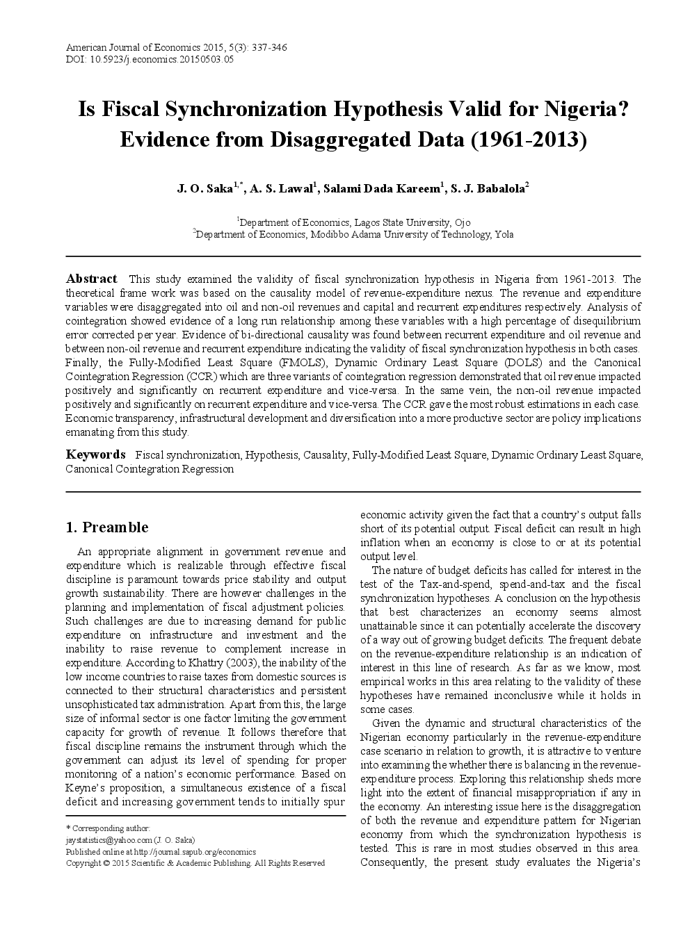 Is Fiscal Synchronization Hypothesis Valid For Nigeria Evidence From Disaggregated Data (1961 - 2013) - Page 2