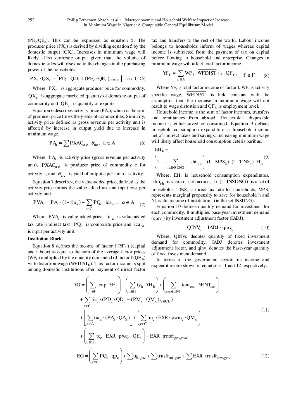 Macroeconomic And Household Welfare Impact Of Increase In Minimum Wage In Nigeria A Computable General Equilibrium Model - Page 5