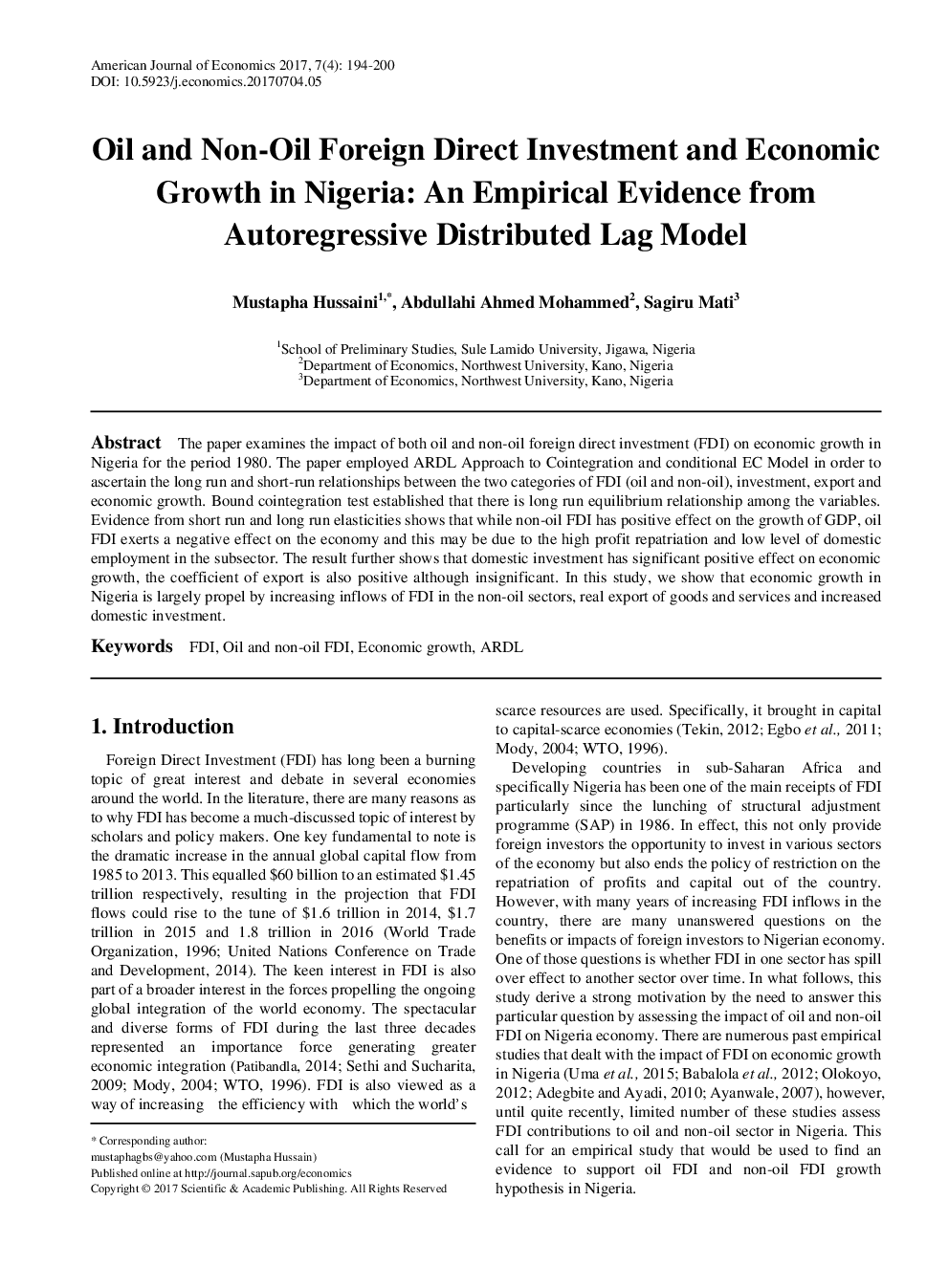 Oil And Non-Oil Foreign Direct Investment And Economic Growth In Nigeria An Empirical Evidence From Autoregressive Distributed Lag Model - Page 2