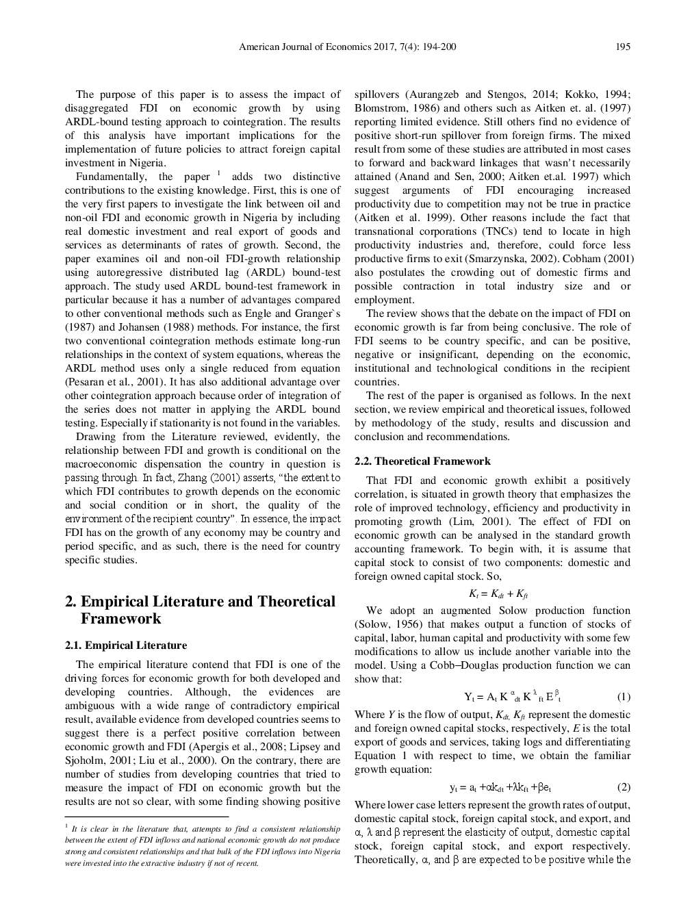 Oil And Non-Oil Foreign Direct Investment And Economic Growth In Nigeria An Empirical Evidence From Autoregressive Distributed Lag Model - Page 3