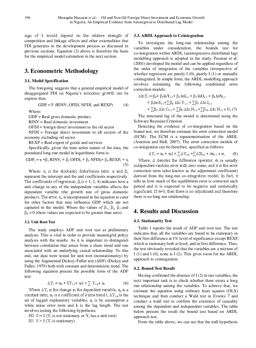 Oil And Non-Oil Foreign Direct Investment And Economic Growth In Nigeria An Empirical Evidence From Autoregressive Distributed Lag Model - Page 4