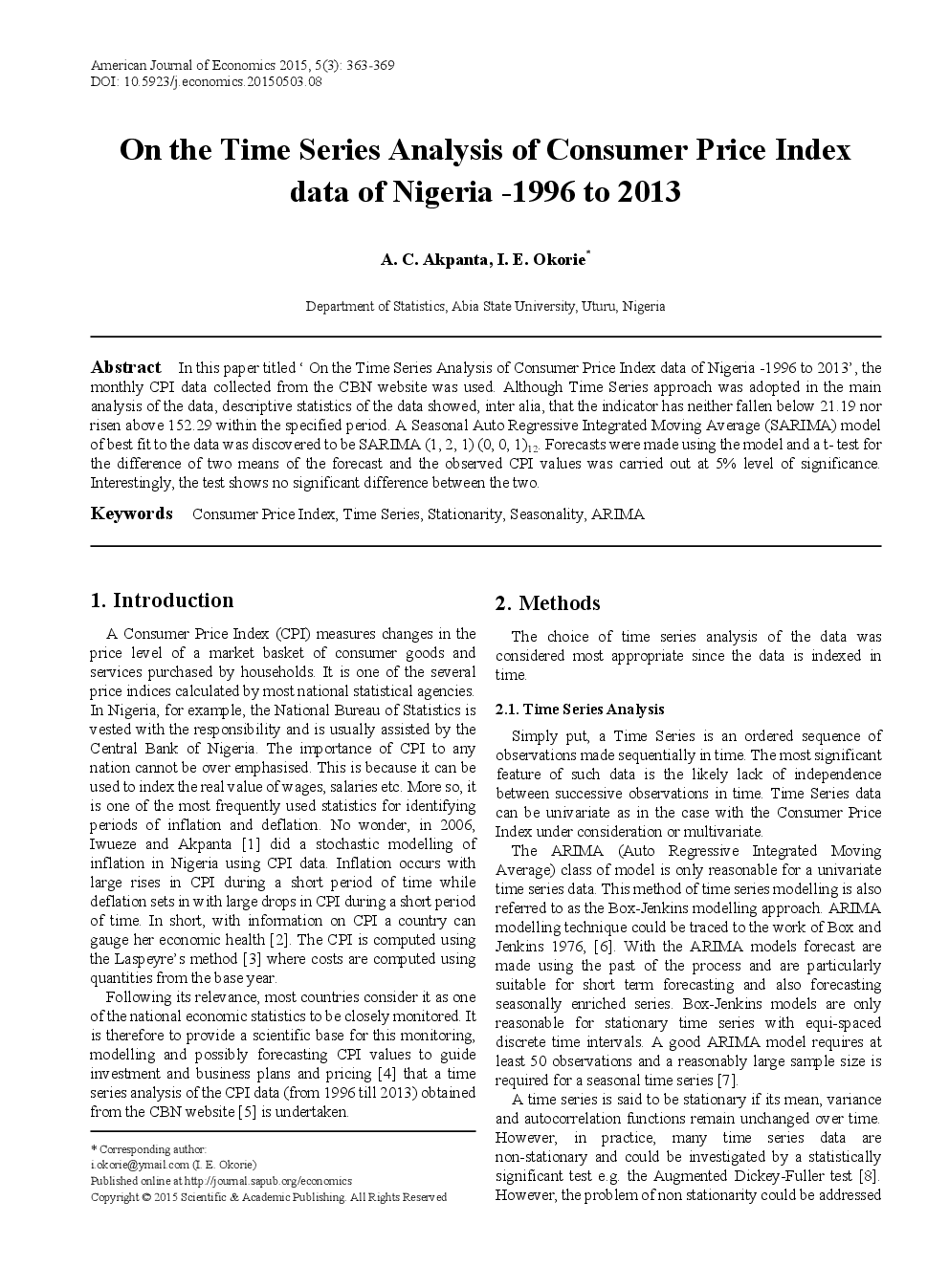 On The Time Series Analysis Of Consumer Price Index Data Of Nigeria - 1996 To 2013 - Page 2