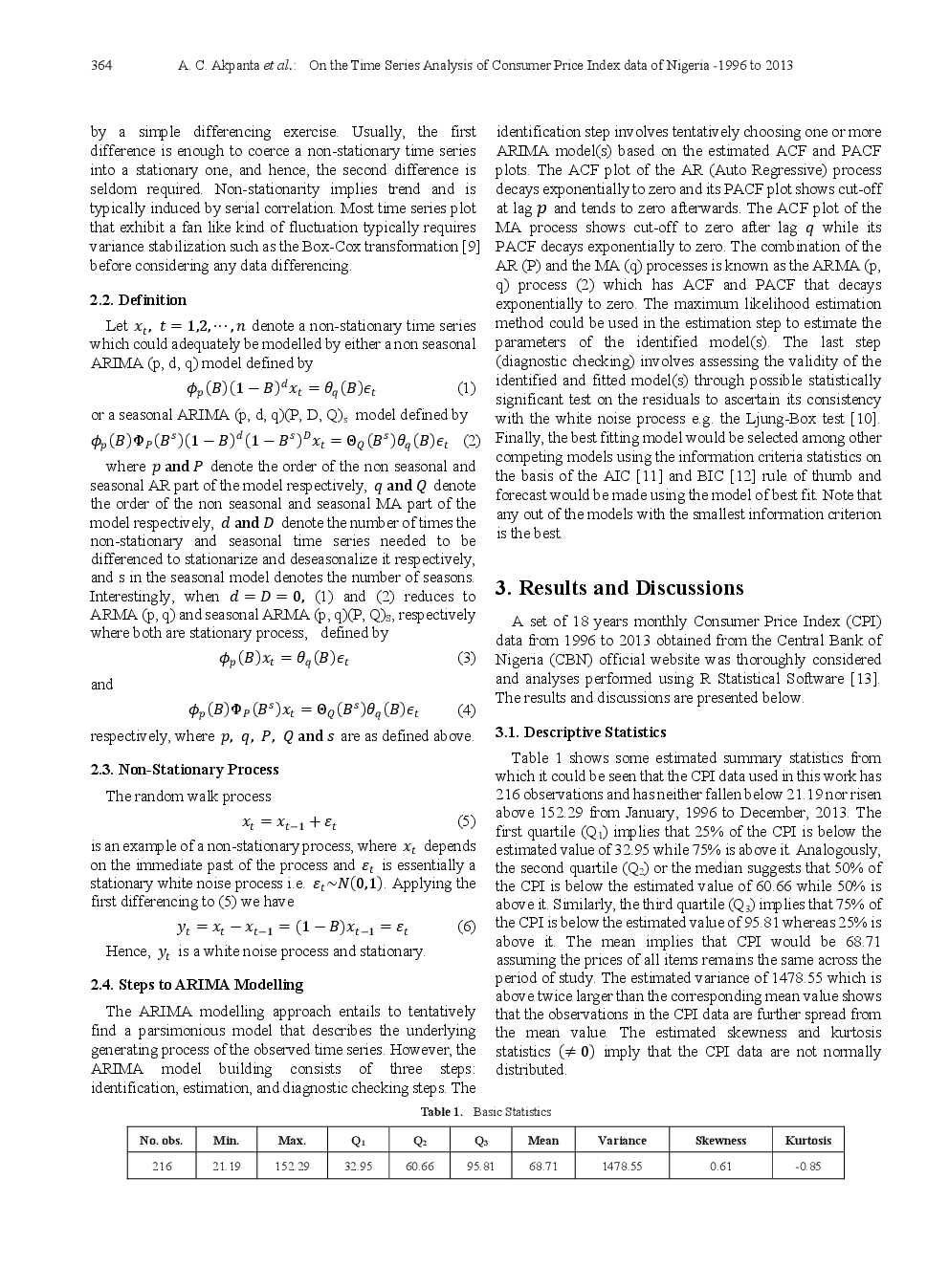 On The Time Series Analysis Of Consumer Price Index Data Of Nigeria - 1996 To 2013 - Page 3
