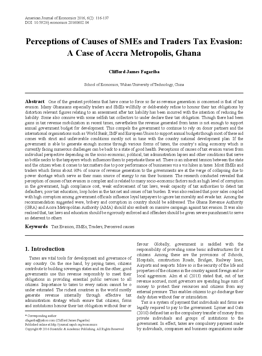 Perceptions Of Causes Of SMEs And Traders Tax Evasion A Case Of Accra Metropolis, Ghana - Page 2