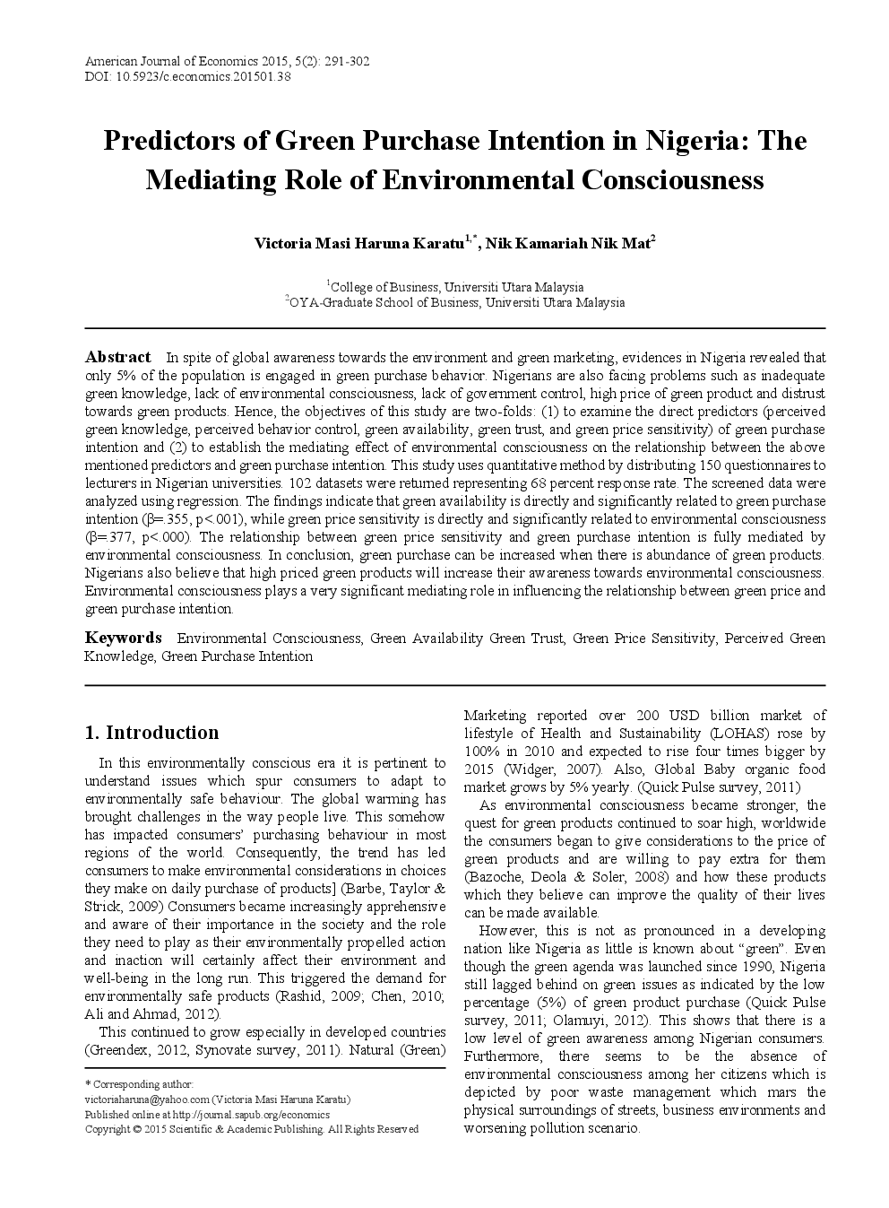 Predictors Of Green Purchase Intention In Nigeria The Mediating Role Of Environmental Consciousness - Page 2