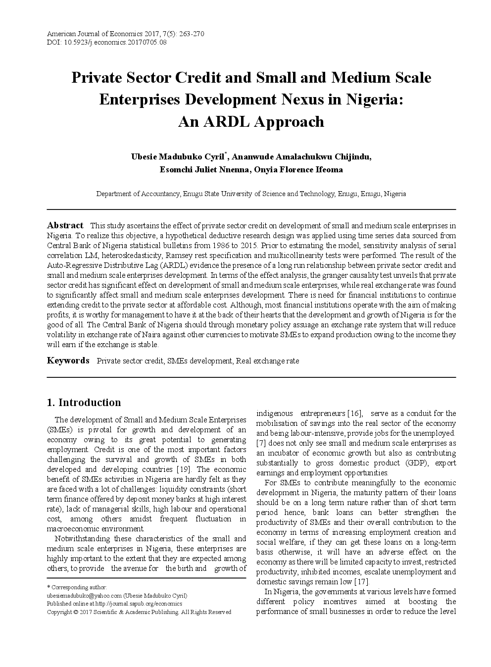 Private Sector Credit And Small And Medium Scale Enterprises Development Nexus In Nigeria An ARDL Approach - Page 2