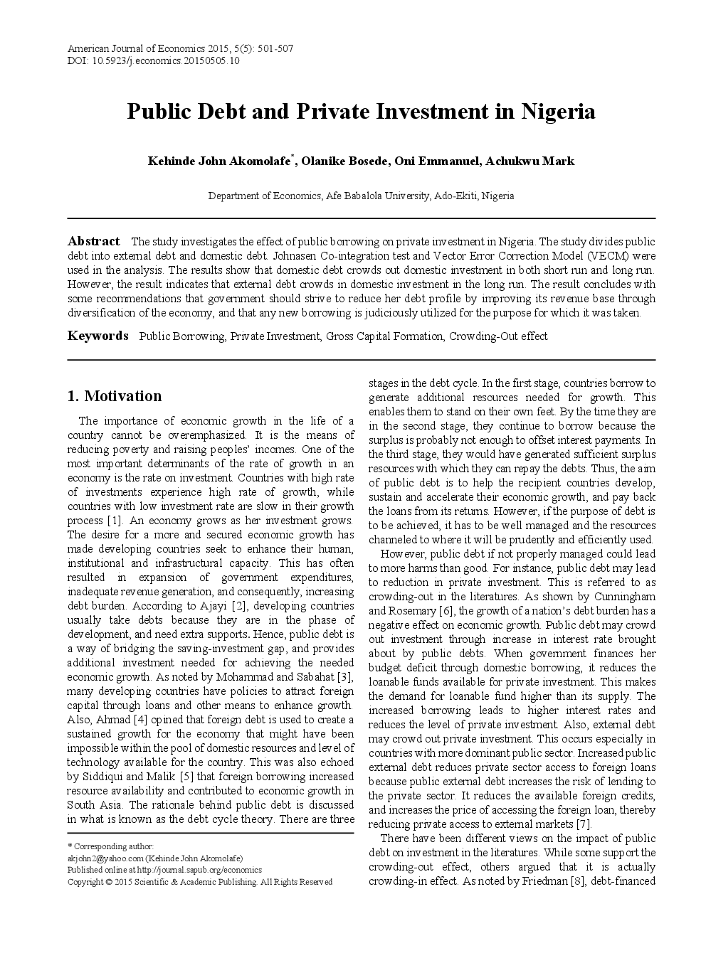 Public Debt And Private Investment In Nigeria - Page 2